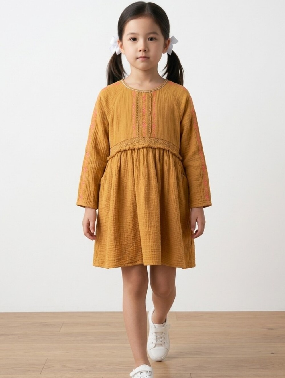 Louise Misha Paris Falele cotton embroidered Dress Mustard 8